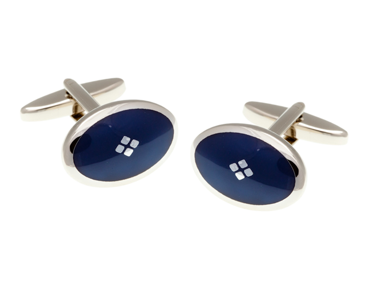 Vintage Diamond Navy Blue Cufflink and Silk Pocket Square Gift Set