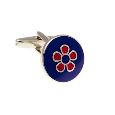 Signature Flower Blue & Red Plain Metal Enamel Cufflinks - by Elizabeth Parker England