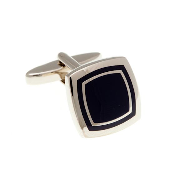 Black Enamel Soft Square Cufflinks by Elizabeth Parker