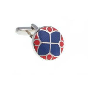 Round Blue and Red Stained Glass Styled Enamel Flower Cufflinks by Elizabeth Parker England