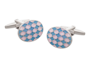 Harlequin Pink and Blue Oval Cufflinks