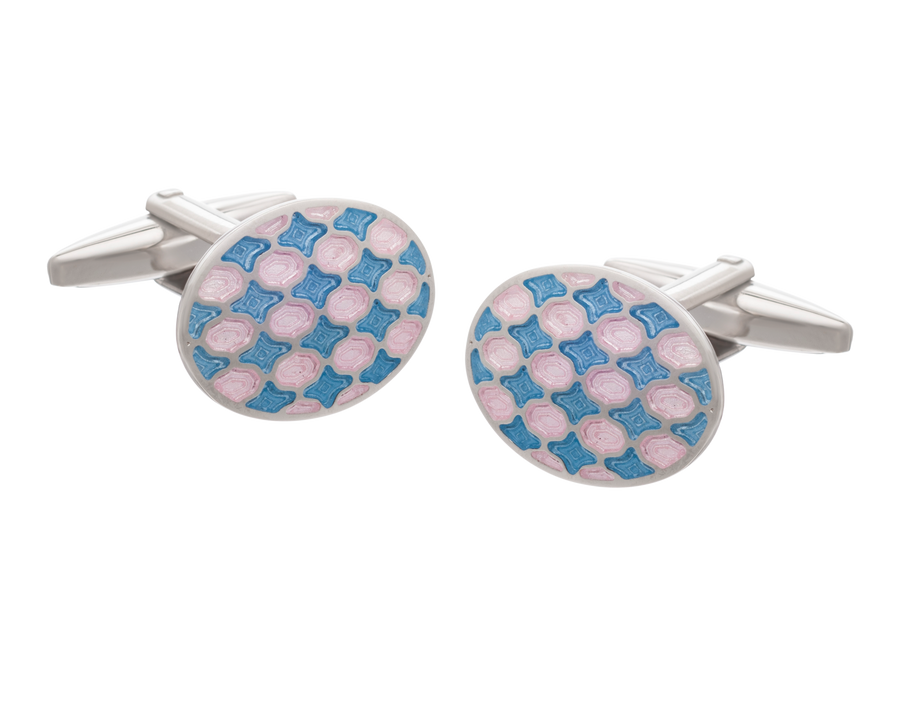 Harlequin Pink and Blue Oval Cufflinks