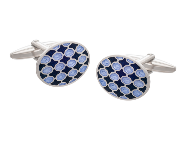 Harlequin Navy and Purple Oval Cufflinks