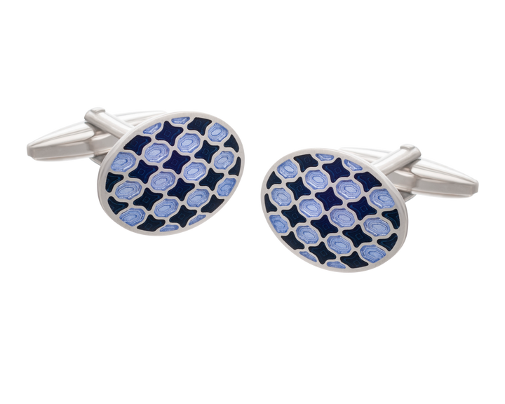 Harlequin Navy and Purple Oval Cufflinks