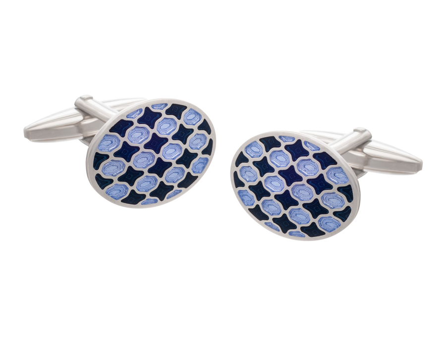 Harlequin Navy and Purple Oval Cufflinks
