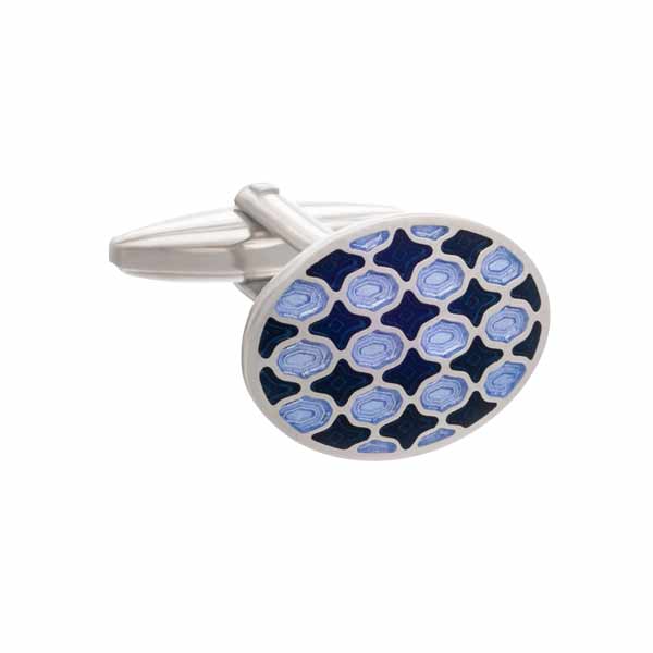 Navy and Purple Harlequin Patterned Oval Enamel Cufflinks by Elizabeth Parker