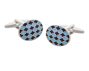 Harlequin Black and Blue  Oval Cufflinks