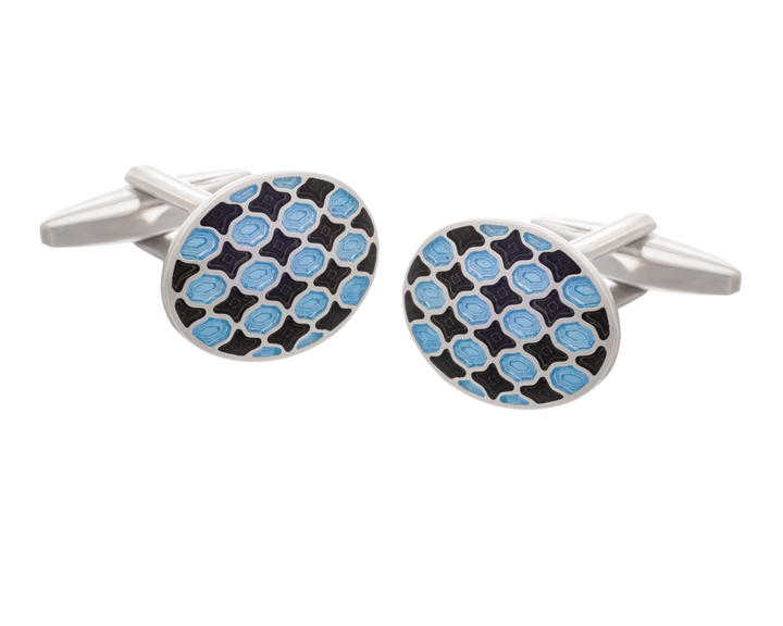 Harlequin Black and Blue  Oval Cufflinks