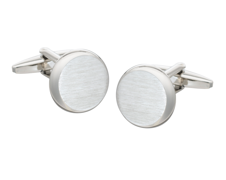 Brushed Smooth 'O' Round Cufflinks and Silk Pocket Square Christmas Gift Set