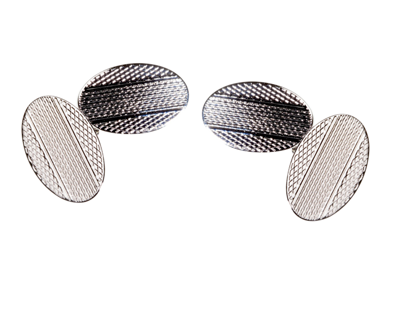 Classic Vintage Engraved Centre Stripe Chain Link Cufflinks