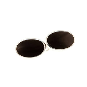Black Onyx And .925 Solid Silver Oval Chain Link Cufflinks by Elizabeth Parker