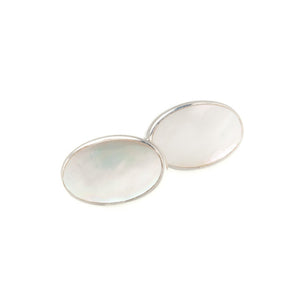 White Mother Of Pearl and .925 Solid Silver Double Oval Chain Link Cufflinks