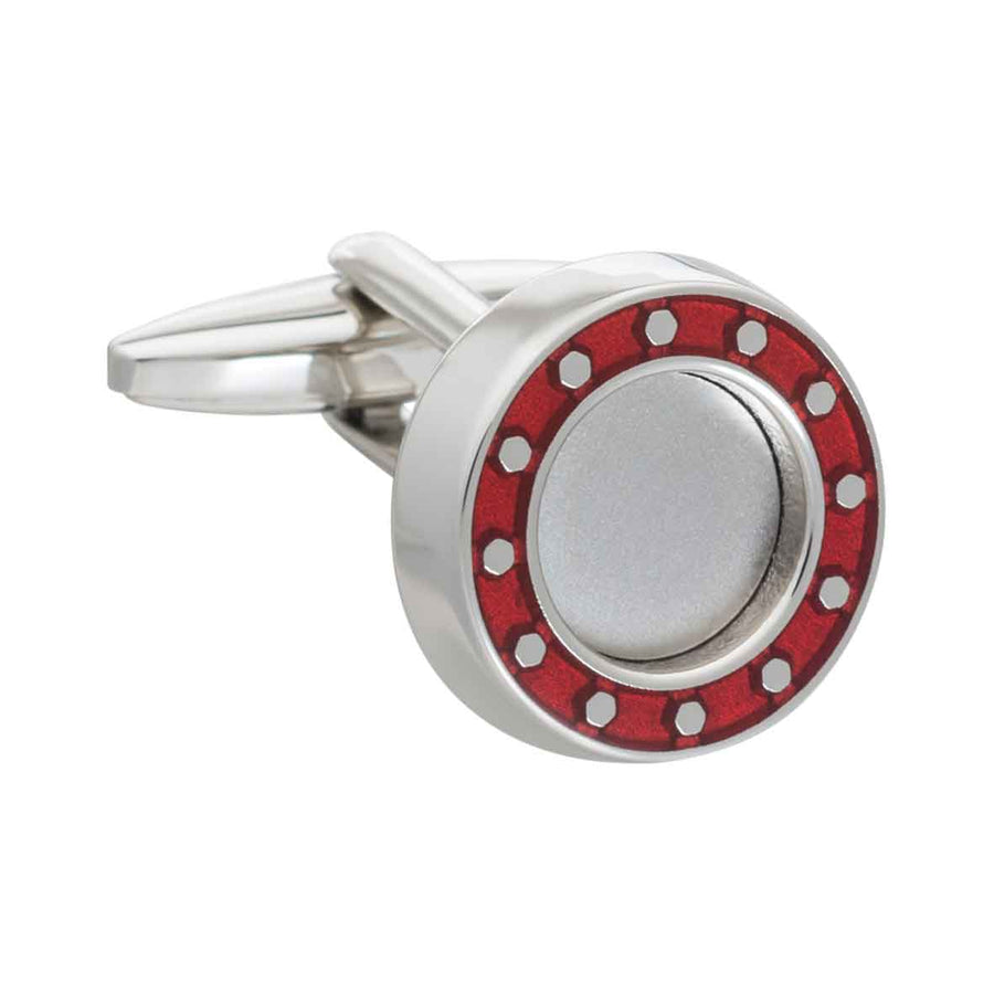 Industrial Core Round Red Cufflinks by Elizabeth Parker