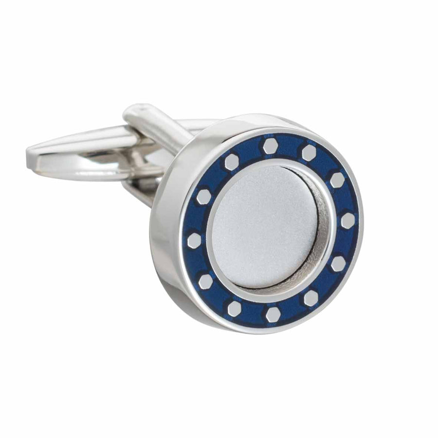 Blue Round Industrial Core Cufflinks by Elizabeth Parker