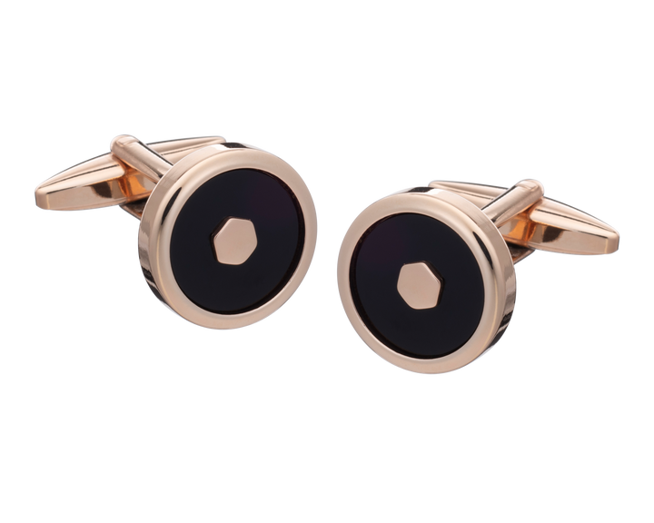 Hexy Middle Onyx Rose Gold Cufflinks