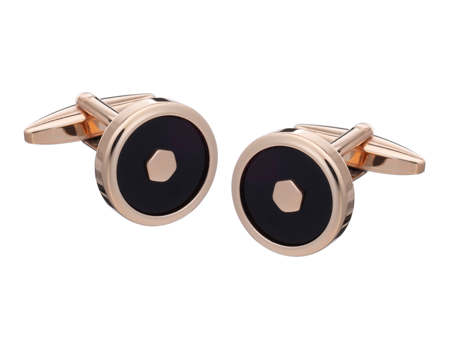 Hexy Middle Onyx Rose Gold Cufflinks