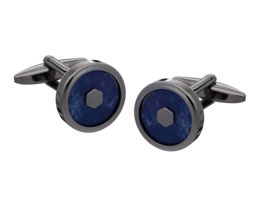 Hexy Middle Sodalite Gunmetal Cufflinks