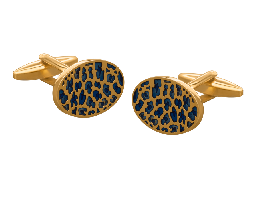 'The Wildling' Blue and Gold Leopard Print Cufflink