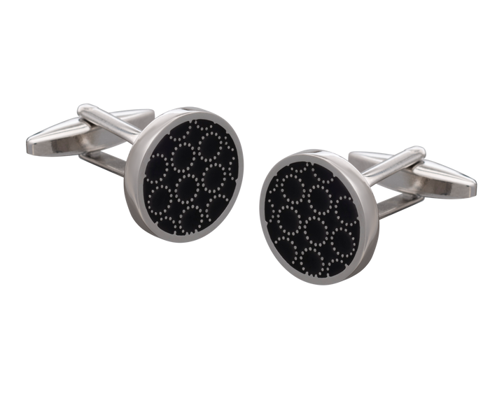 'Circle O' Metal Black Cufflinks