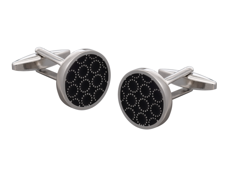 'Circle O' Metal Black Cufflinks