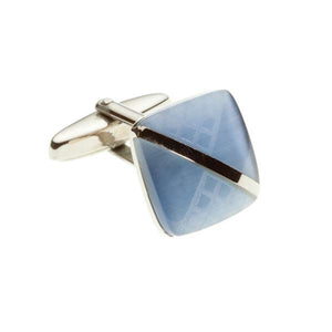 Sky Blue Square Cufflinks with Laser Engraved Diagonal Stripe by Elizabeth Parker England