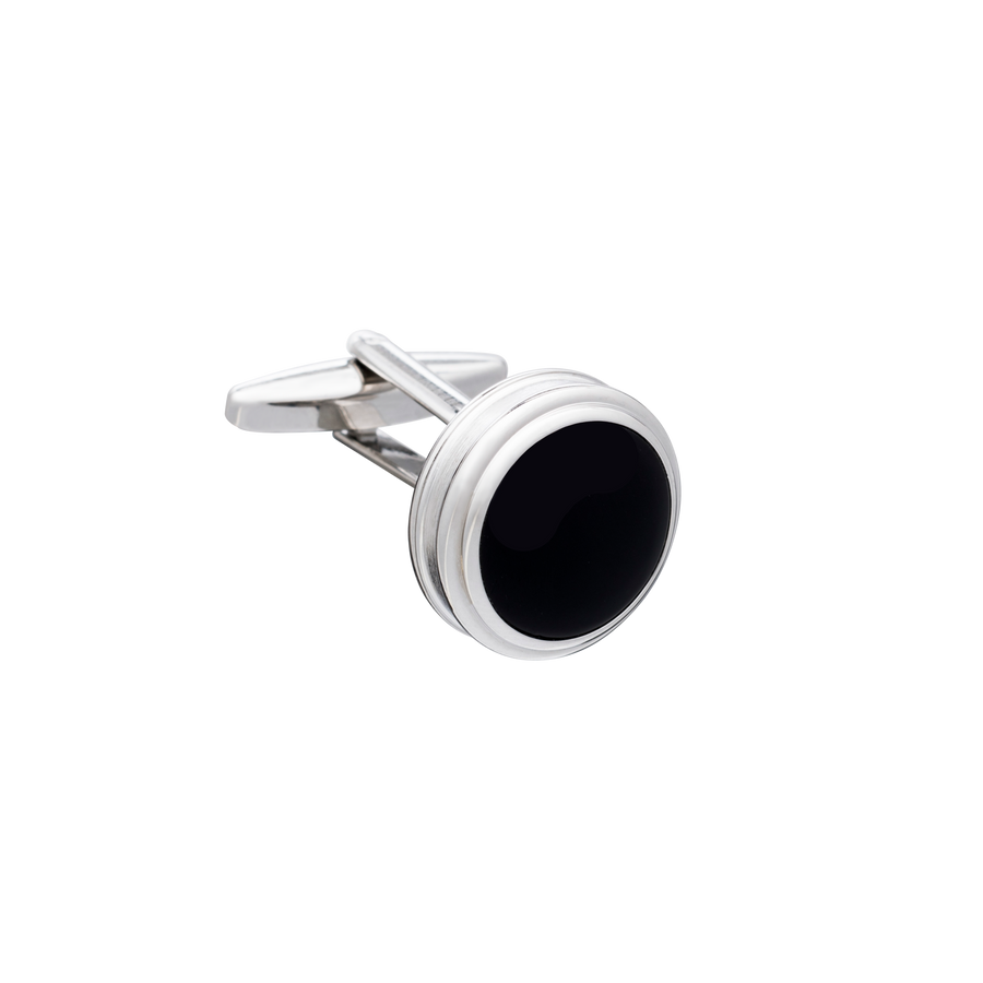 Barrelled Edge Onyx Cufflinks