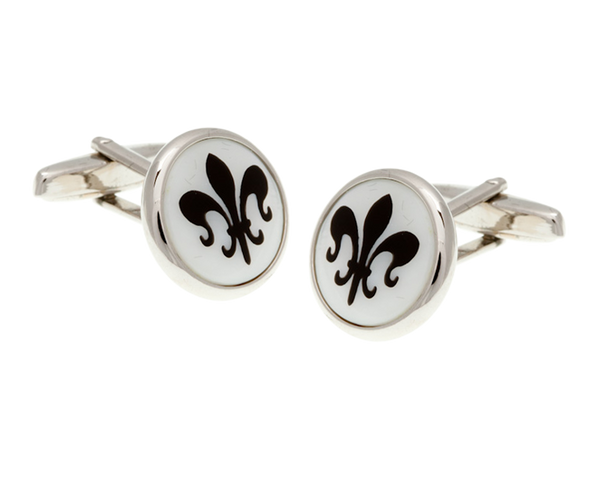 Mother Of Pearl with Black Fleur De Lys Cufflinks