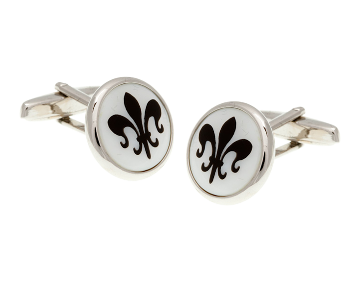 Mother Of Pearl with Black Fleur De Lys Cufflinks