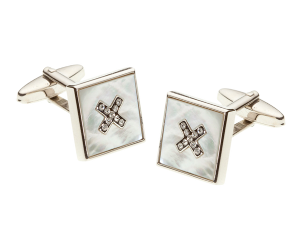Mother Of Pearl Crystal Cross Square Cufflinks