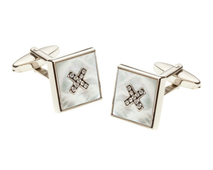 Mother Of Pearl Crystal Cross Square Cufflinks