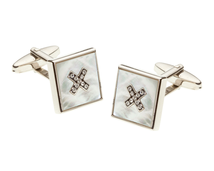 Mother Of Pearl Crystal Cross Square Cufflinks