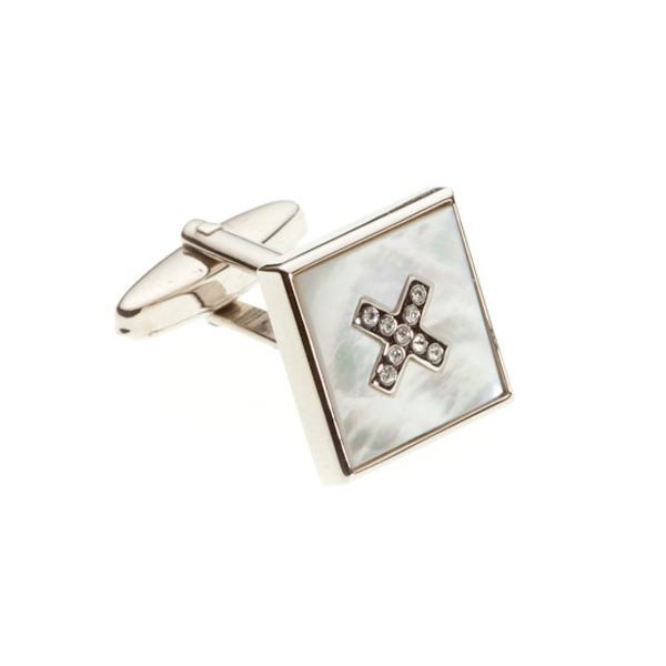 Mother Of Pearl Crystal Cross Semi Precious Stone Cufflinks - by Elizabeth Parker England
