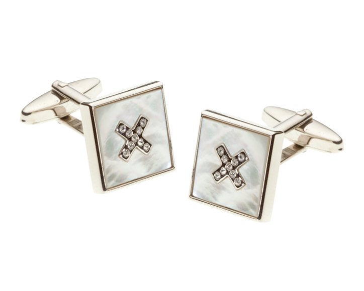 Mother Of Pearl Crystal Cross Square Cufflinks