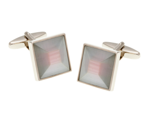 White and Pink Square Bevel Cufflinks