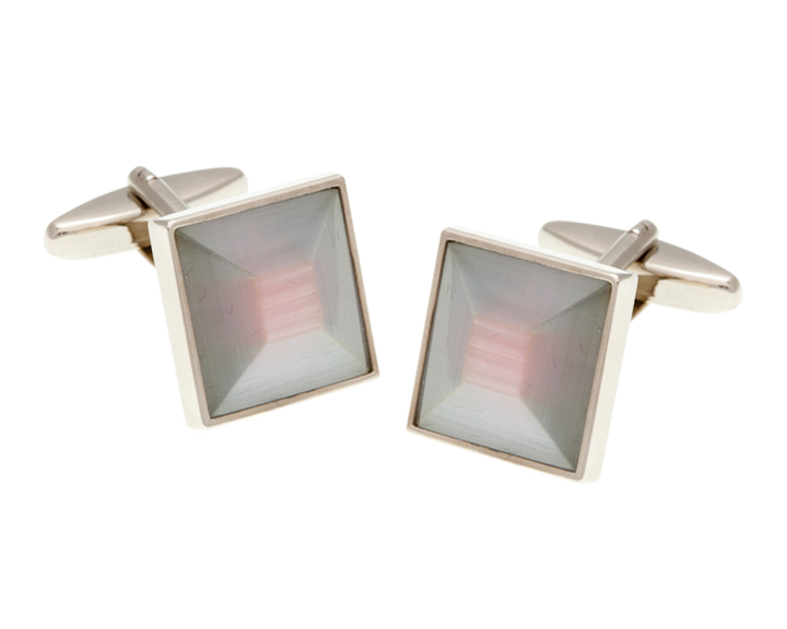 White and Pink Square Bevel Cufflinks