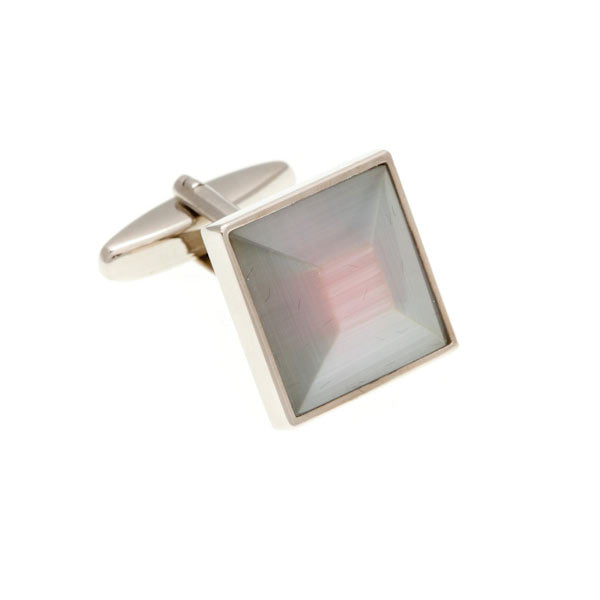 White and Pink Square Bevel Cufflinks by Elizabeth Parker England