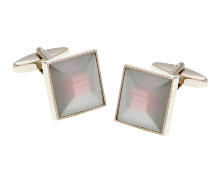 White and Pink Square Bevel Cufflinks