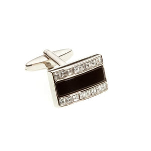 Rectangle Black Onyx & Crystal Semi Precious Stone Cufflinks - by Elizabeth Parker England