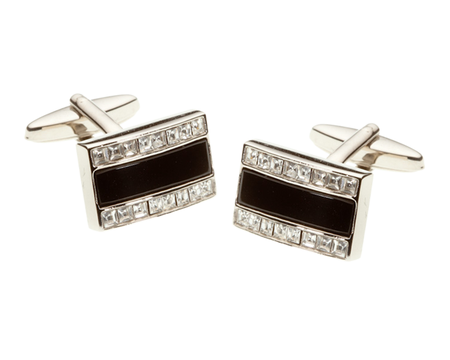 Rectangle Onyx and Crystal Cufflinks