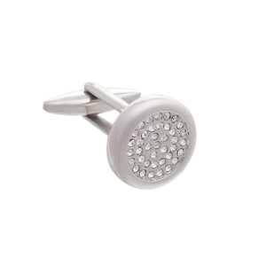 Round cufflinks with small clear crystals inset in the middle by Elizabeth Parker
