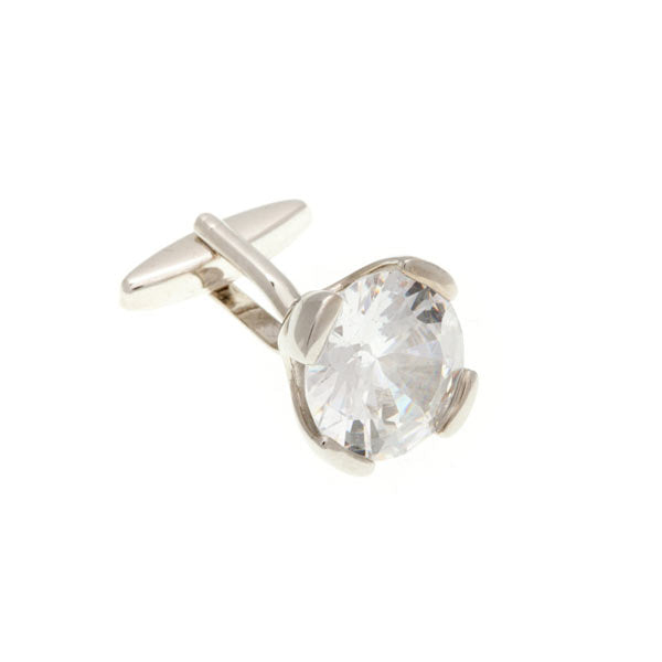 Headlight Crystal Clear Plain Metal Crystal Cufflinks - by Elizabeth Parker England