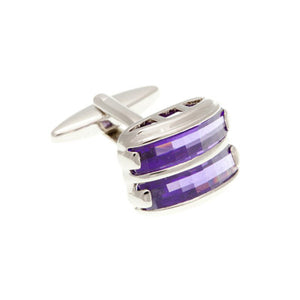 Purple Crystal Double Stripe Plain Metal Crystal Cufflinks - by Elizabeth Parker England