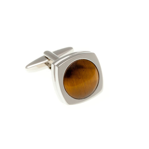 Round Rimmed Tiger Eye Fibre Optic Cufflinks by Elizabeth Parker England