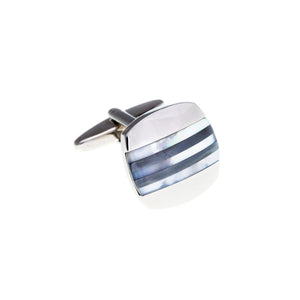 Mother Of Pearl Hematite Grey Stripe Panel Cufflink Semi Precious Stone Cufflinks - by Elizabeth Parker England