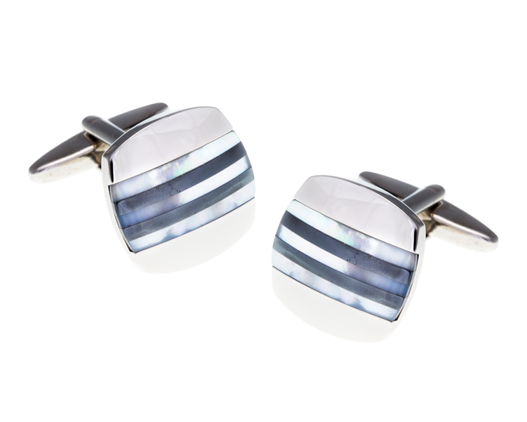 Mother Of Pearl Hematite Striped Cufflinks