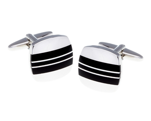 Onyx Silver Striped Cufflinks