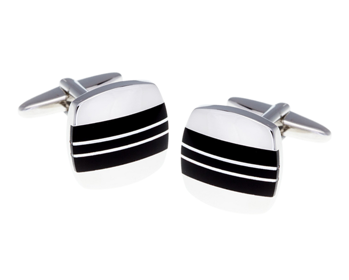 Onyx Silver Striped Cufflinks