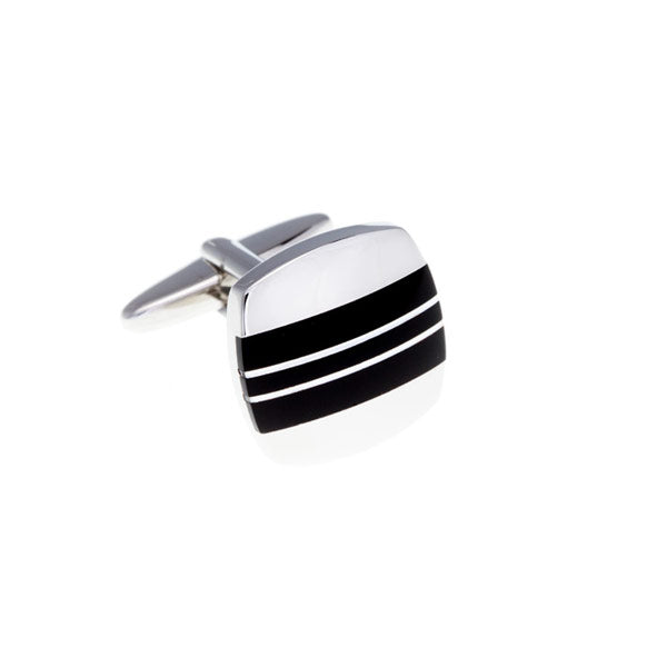 Black Onyx and Silver Striped Cufflinks by Elizabeth Parker