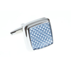 Square Blue Carbon Fibre Plain Metal Simply Metal Cufflinks - by Elizabeth Parker England