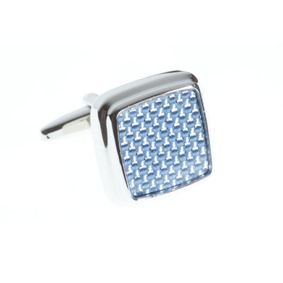 Square Blue Carbon Fibre Plain Metal Simply Metal Cufflinks - by Elizabeth Parker England